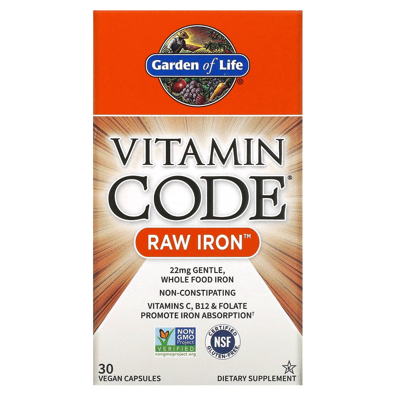 Garden of Life Mineral Supplements Vitamin Code Raw Iron Capsule 30ct